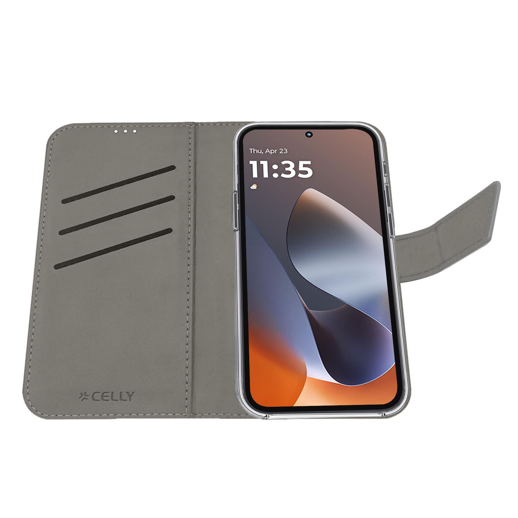 WALLY - Custodia a libro in pelle sintetica con chiusura flap magnetico, slot per carte e funzione stand colore nero compatibile con Motorola G86/ G86 Power 7