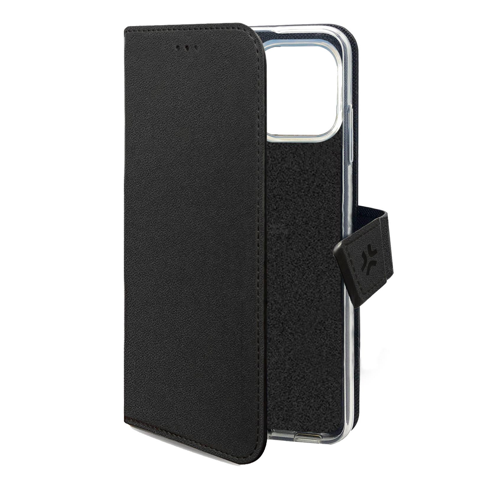 WALLY - Custodia a libro in pelle sintetica con chiusura flap magnetico, slot per carte e funzione stand colore nero compatibile con Motorola G86/ G86 Power 8