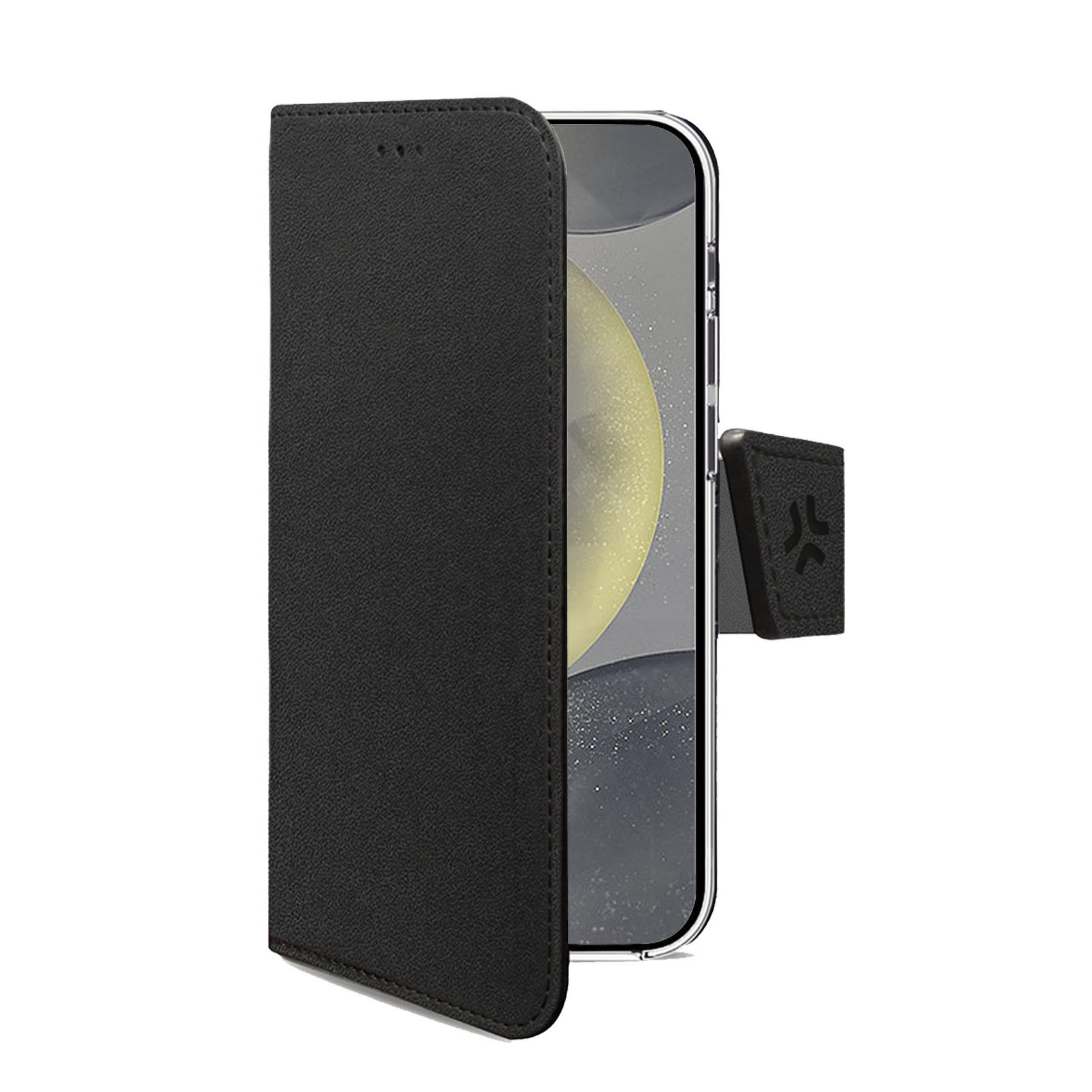 CELLY WALLY - Custodia a libro in pelle sintetica con chiusura flap magnetico, slot per carte e funzione stand colore nero compatibile con Samsung Galaxy S26+ 5G