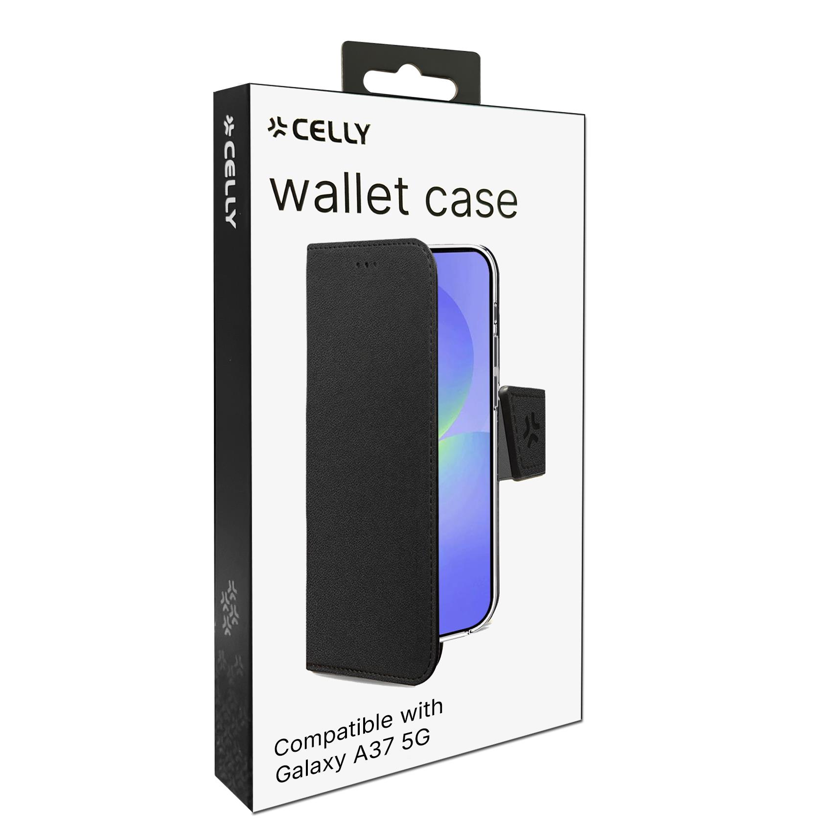 WALLY - Custodia a libro in pelle sintetica con chiusura flap magnetico, slot per carte e funzione stand colore nero compatibile con Samsung Galaxy A37 5G/ A37 5G EE 4