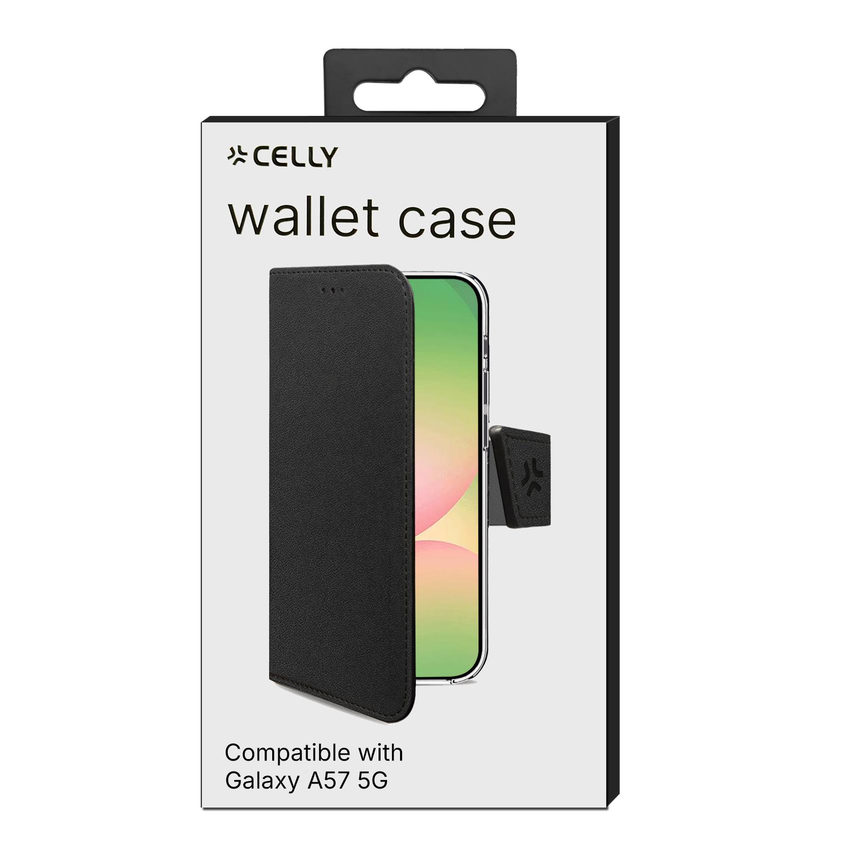 WALLY - Custodia a libro in pelle sintetica con chiusura flap magnetico, slot per carte e funzione stand colore nero compatibile con Samsung Galaxy A57 5G/ Galaxy A57 5G EE 5