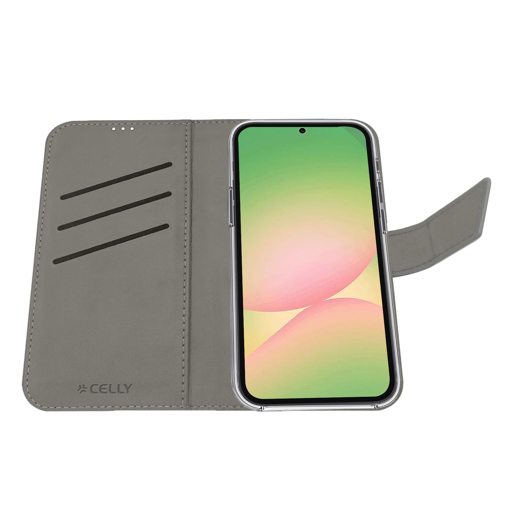 WALLY - Custodia a libro in pelle sintetica con chiusura flap magnetico, slot per carte e funzione stand colore nero compatibile con Samsung Galaxy A57 5G/ Galaxy A57 5G EE 7