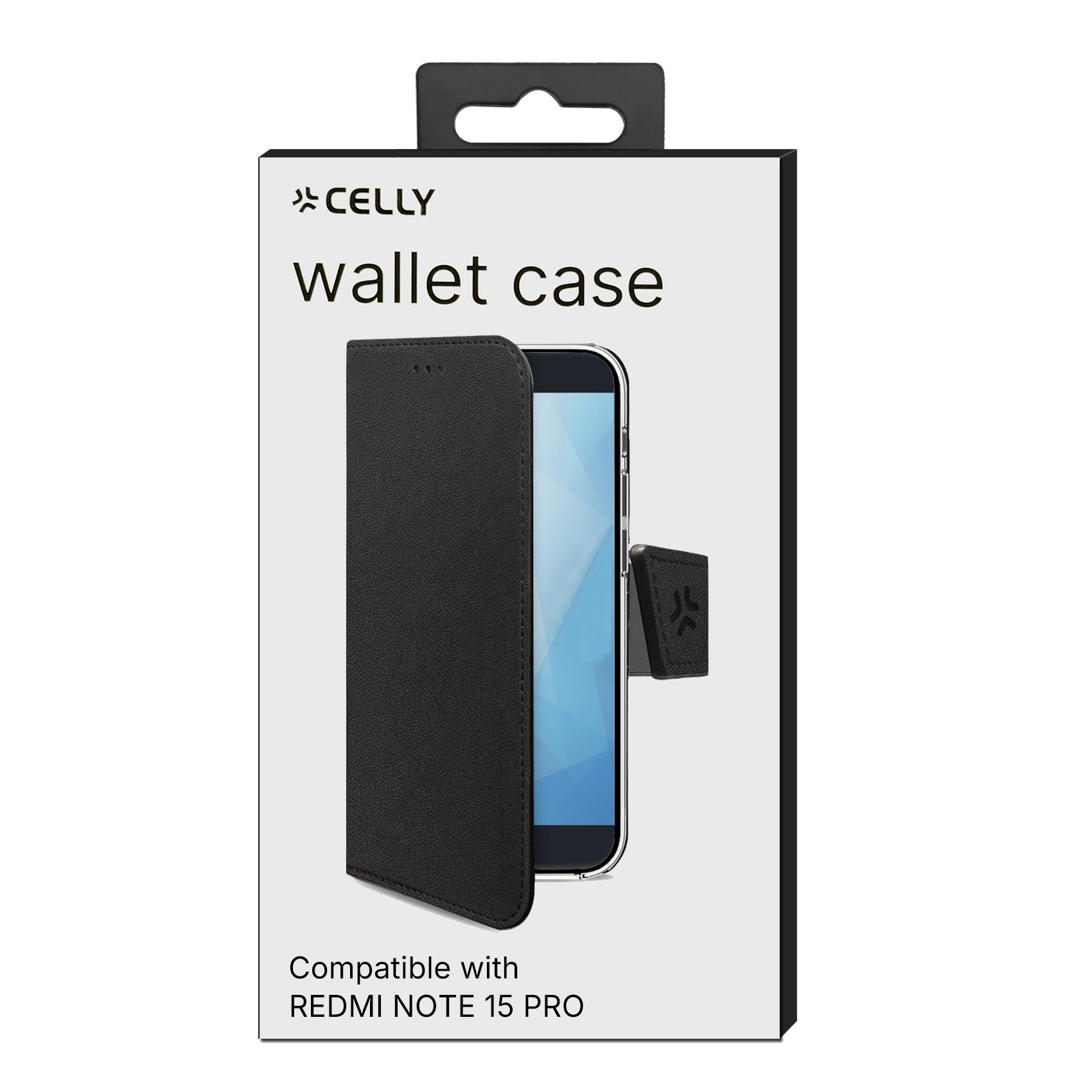 WALLY - Custodia a libro in pelle sintetica con chiusura flap magnetico, slot per carte e funzione stand colore nero compatibile con Xiaomi Redmi Note 15 Pro 5G/ Poco X8 5G 6