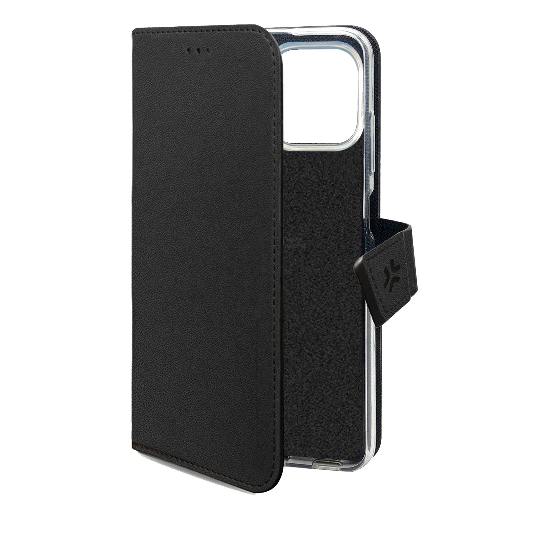 WALLY - Custodia a libro in pelle sintetica con chiusura flap magnetico, slot per carte e funzione stand colore nero compatibile con Honor 600 lite 2