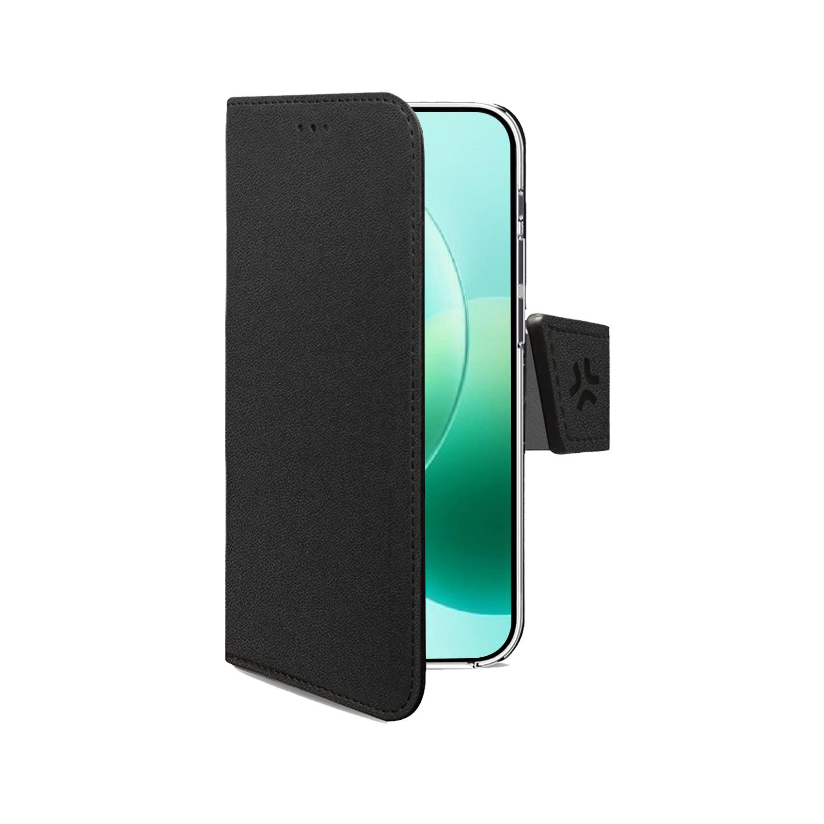 CELLY WALLY - Custodia a libro in pelle sintetica con chiusura flap magnetico, slot per carte e funzione stand colore nero compatibile con Honor 600