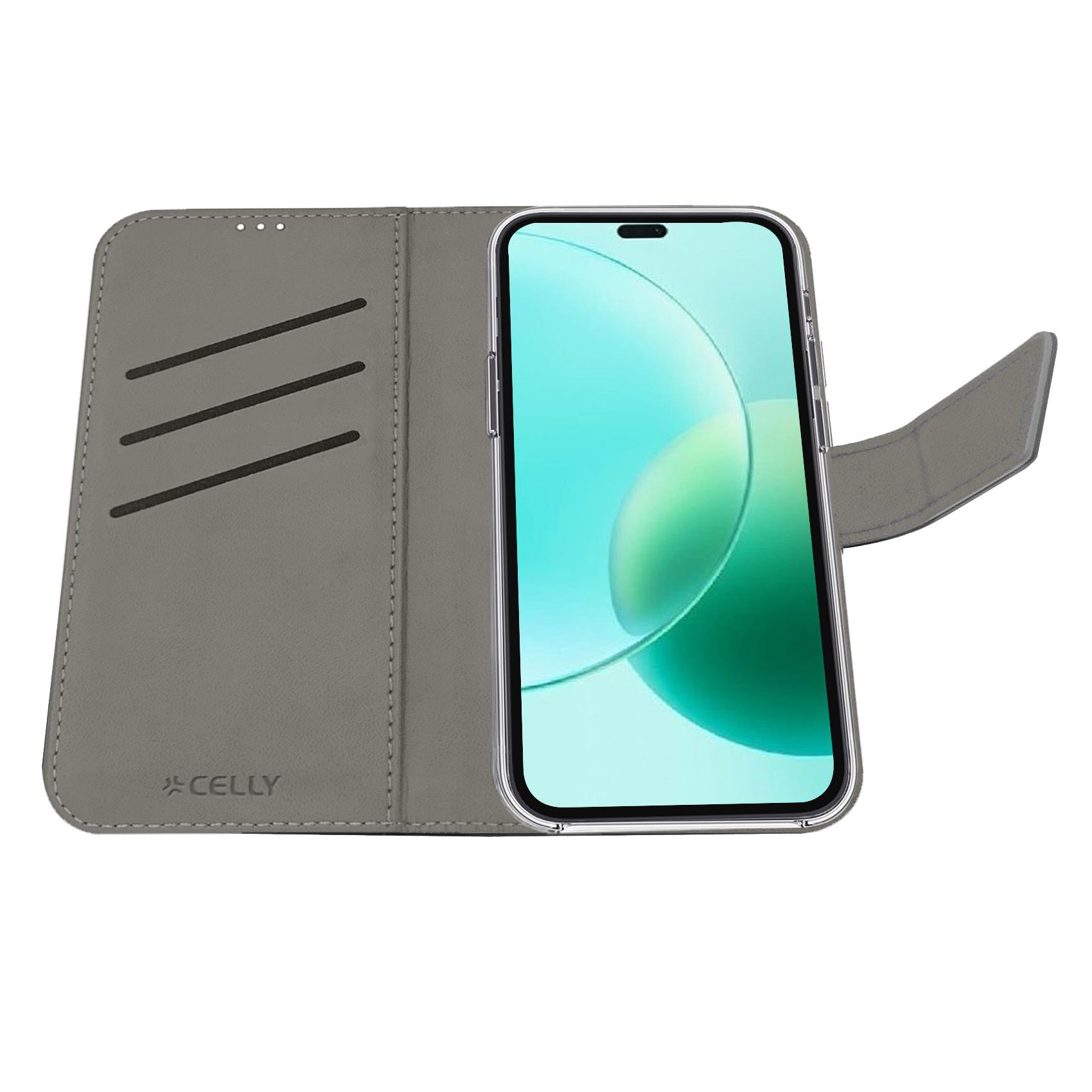 WALLY - Custodia a libro in pelle sintetica con chiusura flap magnetico, slot per carte e funzione stand colore nero compatibile con Honor 600 2