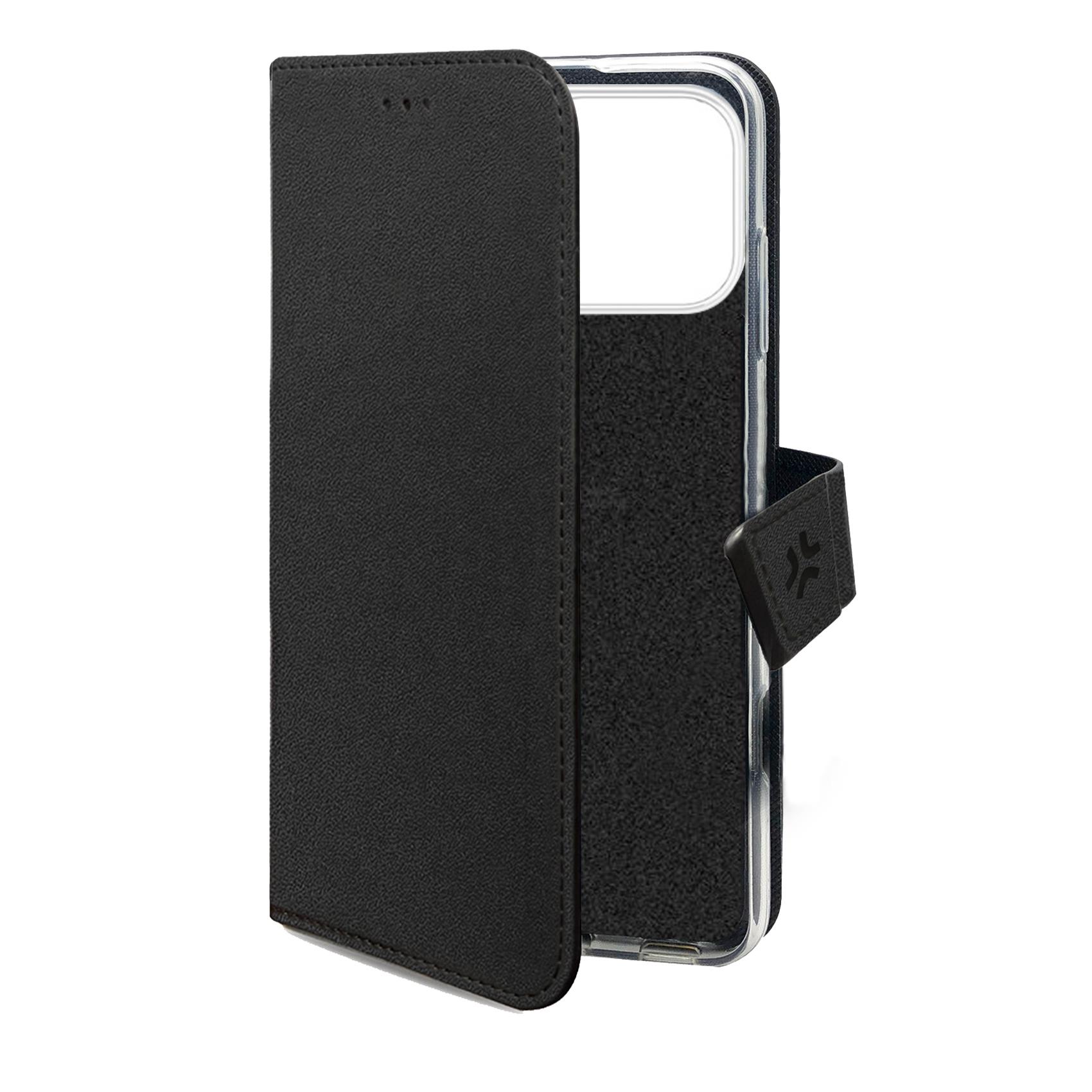 WALLY - Custodia a libro in pelle sintetica con chiusura flap magnetico, slot per carte e funzione stand colore nero compatibile con Honor 600 3