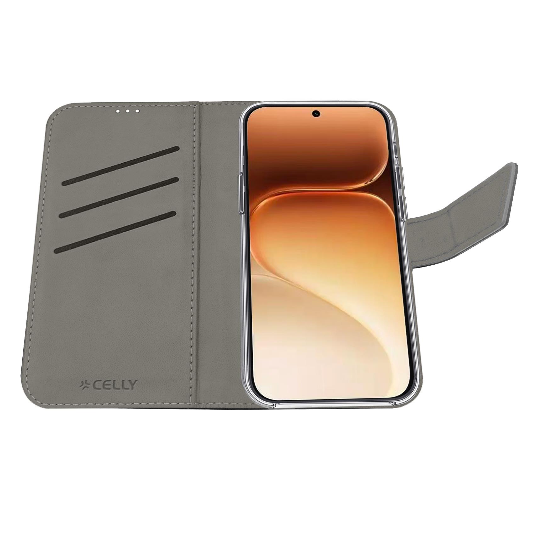 WALLY - Custodia a libro in pelle sintetica con chiusura flap magnetico, slot per carte e funzione stand colore nero compatibile con Honor 600 Pro 2