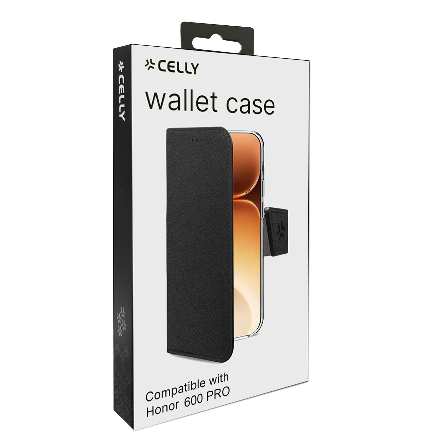 WALLY - Custodia a libro in pelle sintetica con chiusura flap magnetico, slot per carte e funzione stand colore nero compatibile con Honor 600 Pro 4