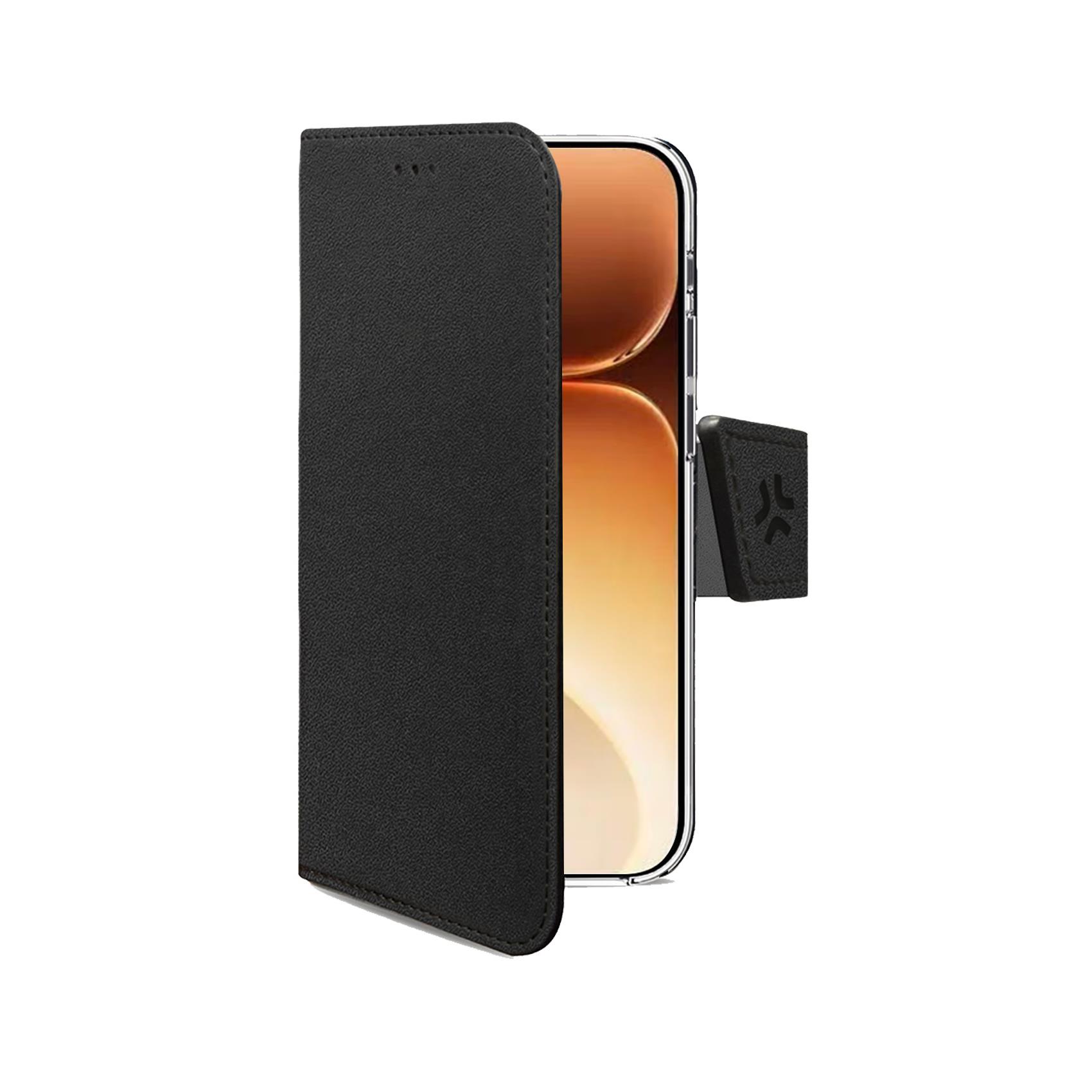 WALLY - Custodia a libro in pelle sintetica con chiusura flap magnetico, slot per carte e funzione stand colore nero compatibile con Honor 600 Pro 5
