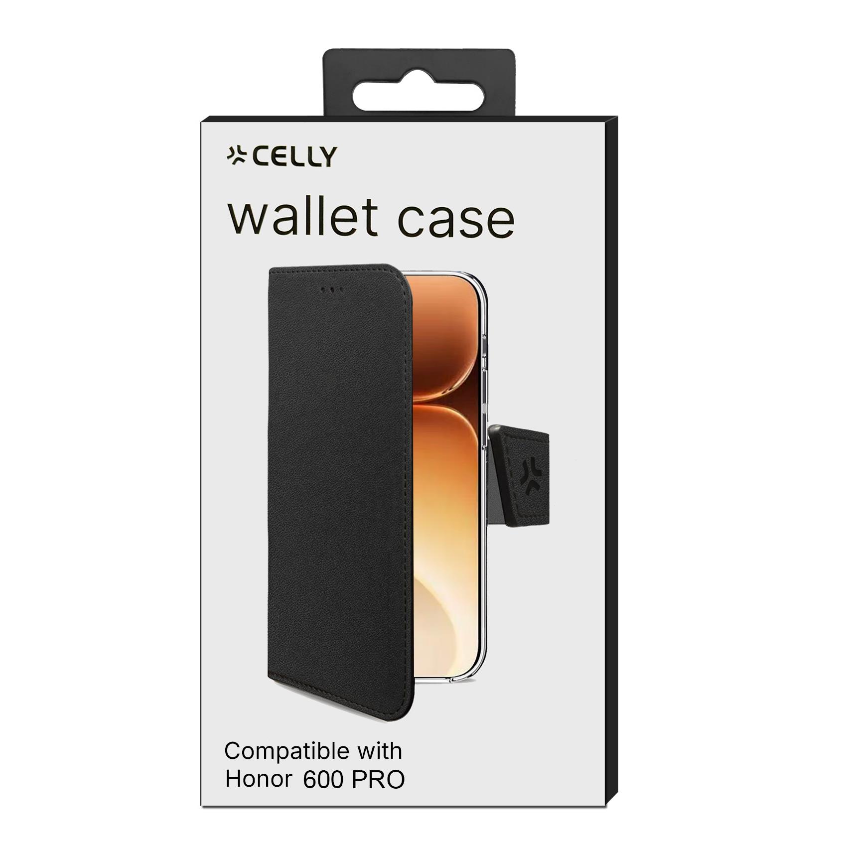 WALLY - Custodia a libro in pelle sintetica con chiusura flap magnetico, slot per carte e funzione stand colore nero compatibile con Honor 600 Pro 6