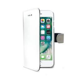 CELLY WALLY - Custodia a libro in pelle sintetica con chiusura flap magnetico, slot per carte e funzione stand colore bianco compatibile con Apple iPhone 8 Plus/ iPhone 7 Plus