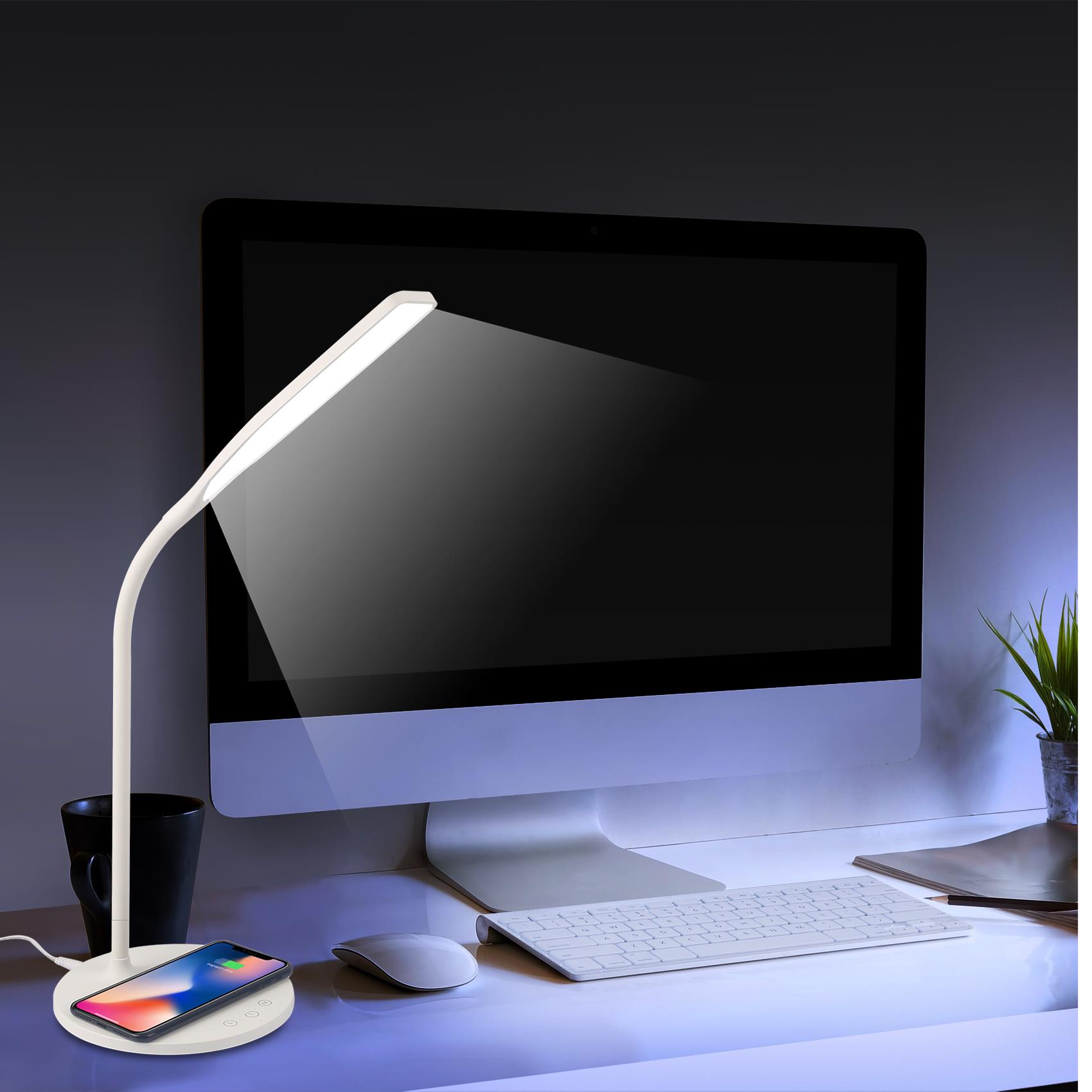 WLLIGHT10W - Lampada LED con caricabatteria wireless integrato, potenza massima 10 Watt, tre tonalità di luce, braccio flessibile 6