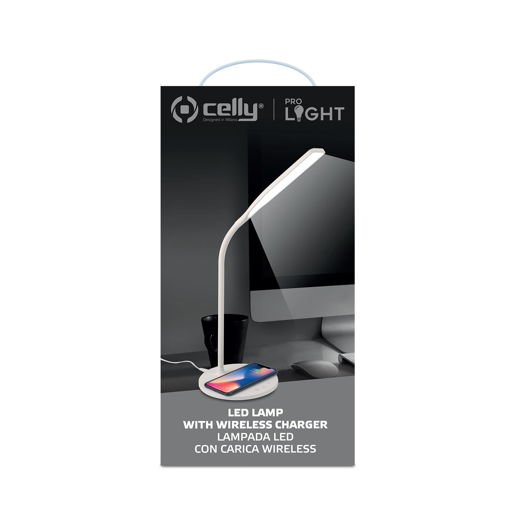 WLLIGHT10W - Lampada LED con caricabatteria wireless integrato, potenza massima 10 Watt, tre tonalità di luce, braccio flessibile 7