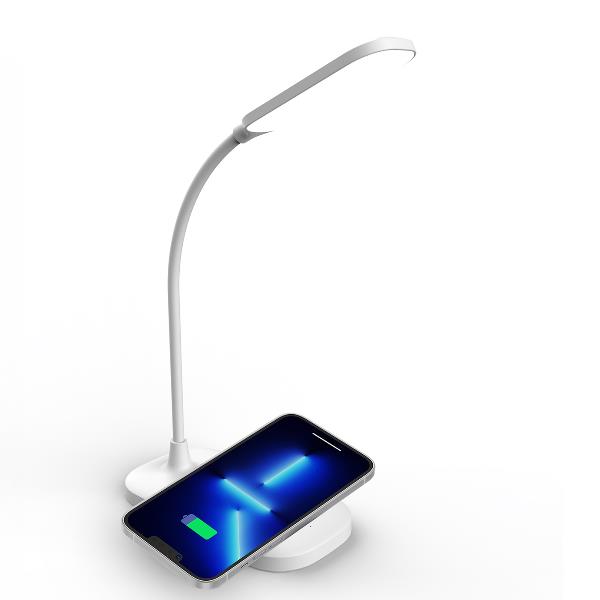 WLLIGHTLAMP - Lampada LED con caricabatteria wireless integrato, potenza massima 10 Watt, tre tonalità di luce, braccio flessibile 2