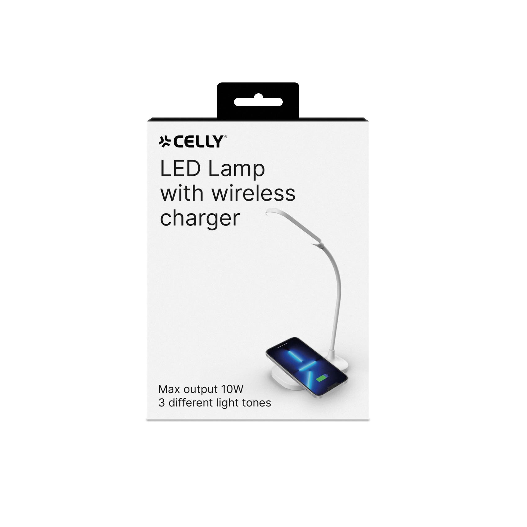 WLLIGHTLAMP - Lampada LED con caricabatteria wireless integrato, potenza massima 10 Watt, tre tonalità di luce, braccio flessibile 5