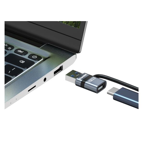 HAMLET XAD-LCF-AM Adattatore USB-A 3.0 Maschio to USB-C Femmina con Fermacavo