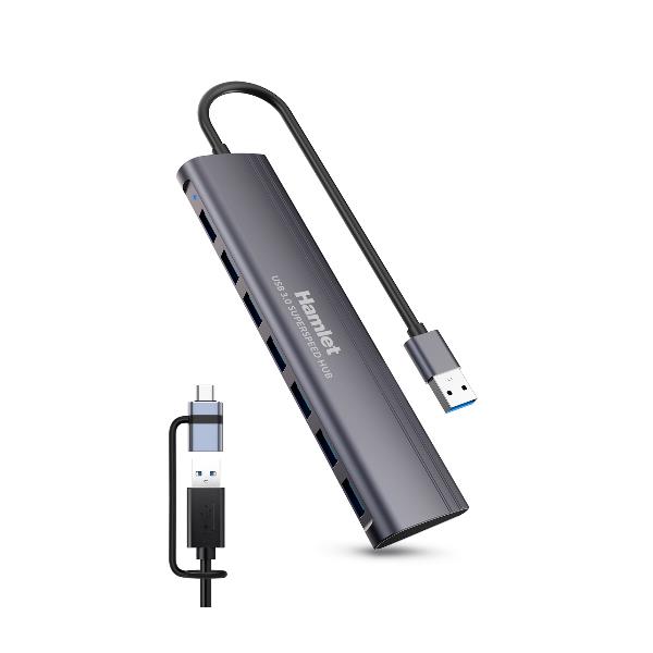 HAMLET XHUB-07A3CX HUB 7 PORTE USB 3.0 ALLUMINIO USB-A + USB-C