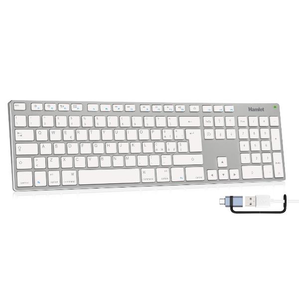 HAMLET XKKITA-MCX Tastiera USB estesa in alluminio con tastierino numerico MAC compatibile + USB-C adapter