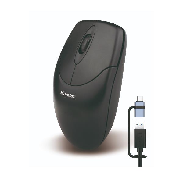 HAMLET XMICEU2-CX MOUSE OTTICO USB-A + USB-C 1000dpi + 3 TASTI SCROLL