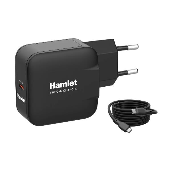 HAMLET XPDG-65WC20 Alimentatore da parete USB-C Power Delivery 65 Watt con Cavo 2 metri - Tecnologia GaN